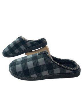 Muk Luks Comfort Outsole Plaid Fleece Clog Slipper Black Gray Sz L 11-12 NWT
